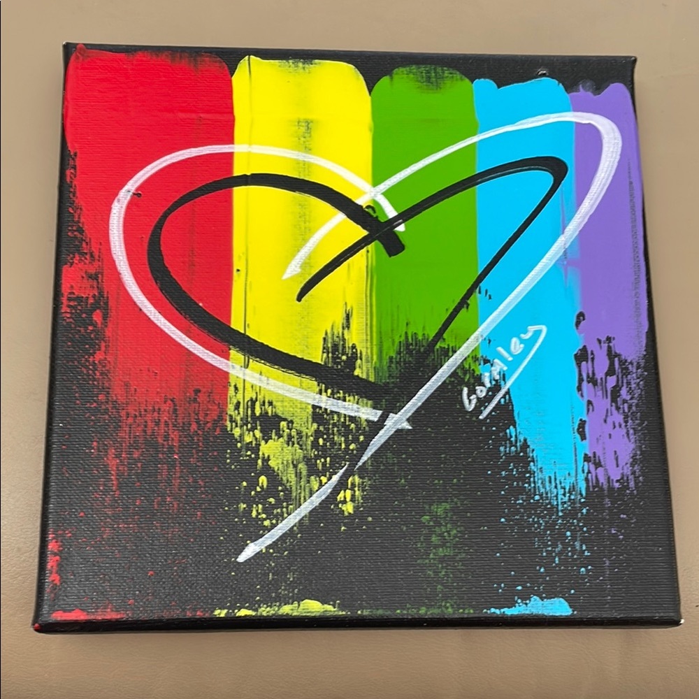 Colorful Heart Canvas Art Artist Gormley signed painting
